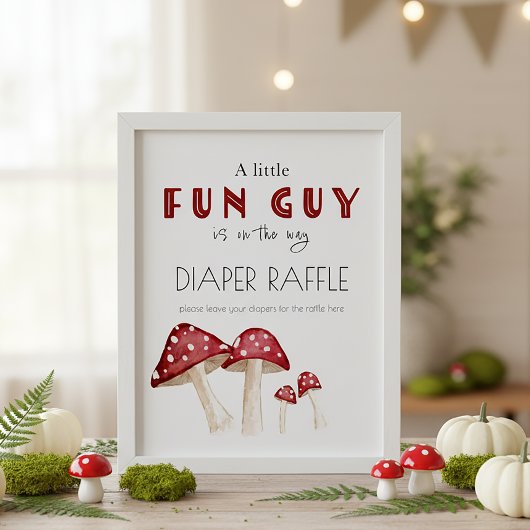 Little Fun Guy Mushroom Baby shower Luier Raffle Poster