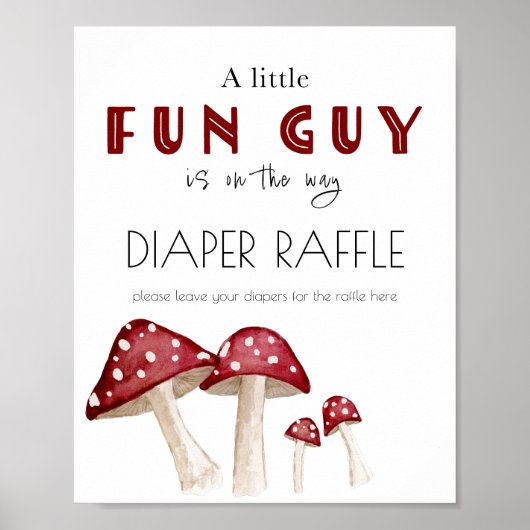 Little Fun Guy Mushroom Baby shower Luier Raffle Poster (Voorkant)