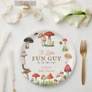 Little Fun Guy Mushroom Bee Boy Baby shower Papieren Bordje