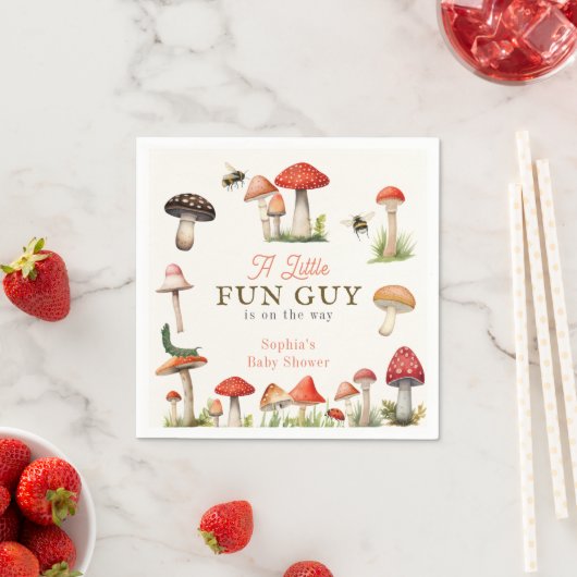 Little Fun Guy Mushroom Bee Boy Baby shower Servet (Insitu)