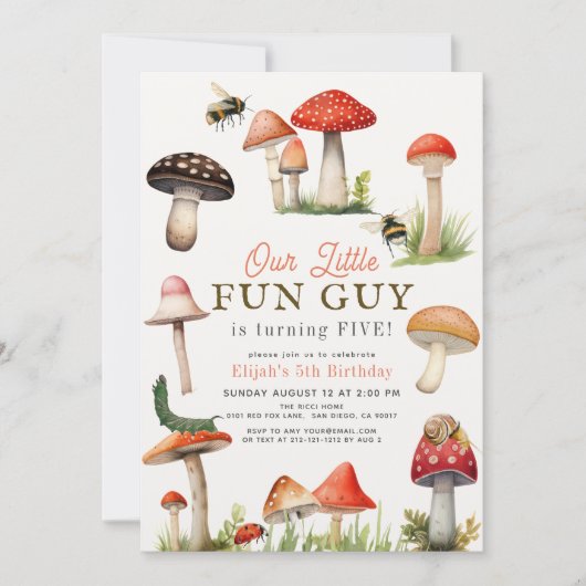 Little Fun Guy Mushroom Bee Boy Verjaardag Kaart (Voorkant)