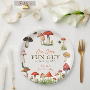 Little Fun Guy Mushroom Bee Boy Verjaardag Papieren Bordje
