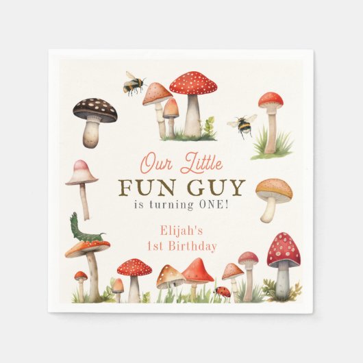 Little Fun Guy Mushroom Bee Boy Verjaardag Servet (Voorkant)
