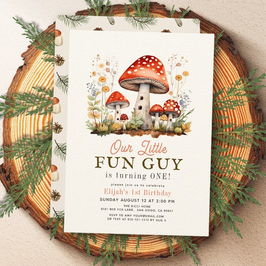 Little Fun Guy Mushroom Boy 1st Birthday Kaart