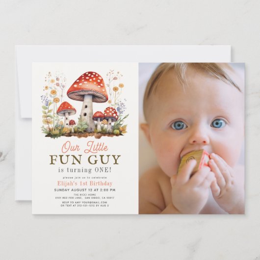 Little Fun Guy Mushroom Boy Foto 1e verjaardag Kaart (Voorkant)