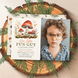 Little Fun Guy Mushroom Boy Foto Verjaardag Kaart