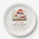 Little Fun Guy Mushroom Floral Boy Verjaardag Papieren Bordje (Voorkant)