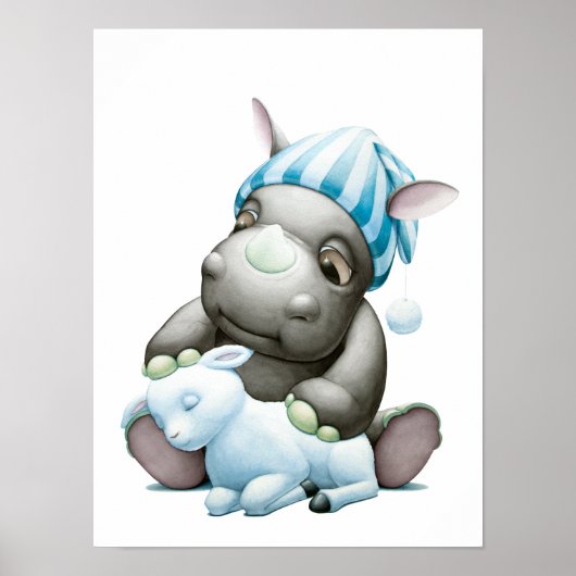 Little G the Baby Rhino and Lamb Nursery Print (Voorkant)