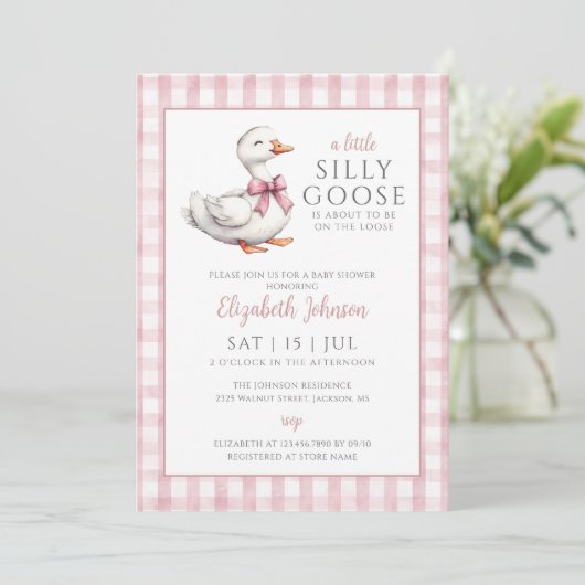 Little Gekke Goose Pink Girl Baby shower Kaart (Staand voorkant)