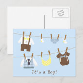 Little Gentleman Baby Boy Clothesline Aankondigingskaart (Voorkant / Achterkant)