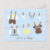 Little Gentleman Baby Boy Clothesline Aankondigingskaart (Voorkant)