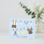 Little Gentleman Baby Boy Clothesline Aankondigingskaart (Staand voorkant)