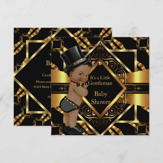 Little Gentleman Baby shower Gold Black Ethnic Kaart (Voorkant / Achterkant)