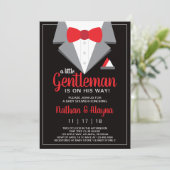 Little Gentleman Baby shower Invitation, Tuxedo Kaart (Staand voorkant)