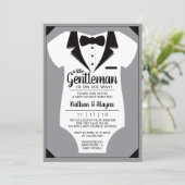 Little Gentleman Baby shower Invitation, Tuxedo Kaart (Staand voorkant)