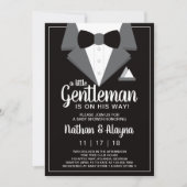 Little Gentleman Baby shower Invitation, Tuxedo Kaart (Voorkant)