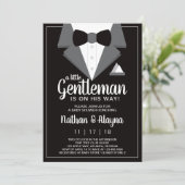 Little Gentleman Baby shower Invitation, Tuxedo Kaart (Staand voorkant)