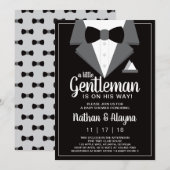 Little Gentleman Baby shower Invitation, Tuxedo Kaart (Voorkant / Achterkant)