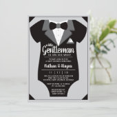 Little Gentleman Baby shower Invitation, Tuxedo Kaart (Staand voorkant)