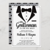 Little Gentleman Baby shower Invitation, Tuxedo Kaart (Voorkant / Achterkant)
