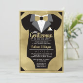 Little Gentleman Baby shower Invitation, Tuxedo Kaart (Staand voorkant)