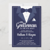 Little Gentleman Baby shower Invitation, Tuxedo Kaart (Voorkant)