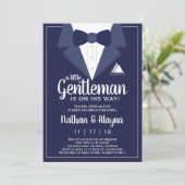 Little Gentleman Baby shower Invitation, Tuxedo Kaart (Staand voorkant)