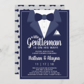 Little Gentleman Baby shower Invitation, Tuxedo Kaart (Voorkant / Achterkant)