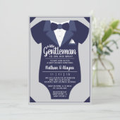 Little Gentleman Baby shower Invitation, Tuxedo Kaart (Staand voorkant)