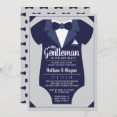 Little Gentleman Baby shower Invitation, Tuxedo Kaart (Voorkant / Achterkant)