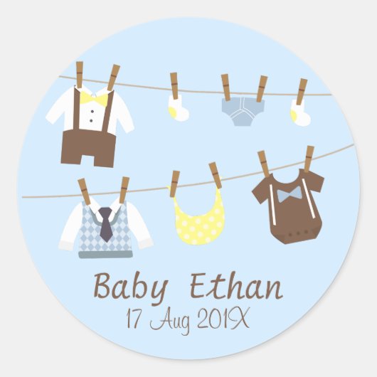 Little Gentleman Baby Shower Party Favors Ronde Sticker (Voorkant)