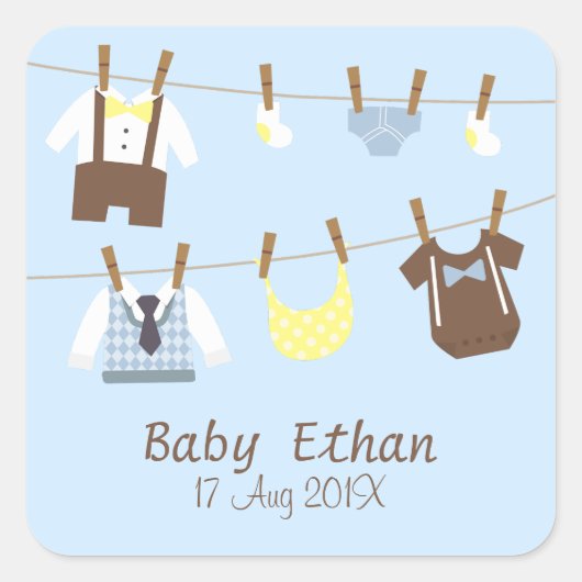 Little Gentleman Baby Shower Party Favors Vierkante Sticker (Voorkant)
