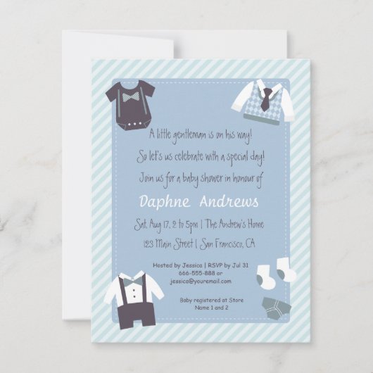 Little Gentleman Baby Shower Party-uitnodigingen Kaart (Voorkant)