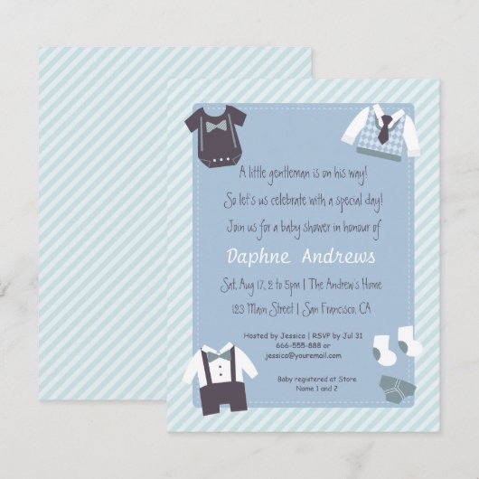 Little Gentleman Baby Shower Party-uitnodigingen Kaart (Voorkant / Achterkant)