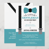Little Gentleman Baby shower Uitnodigen, Blauwgroe Kaart (Voorkant / Achterkant)