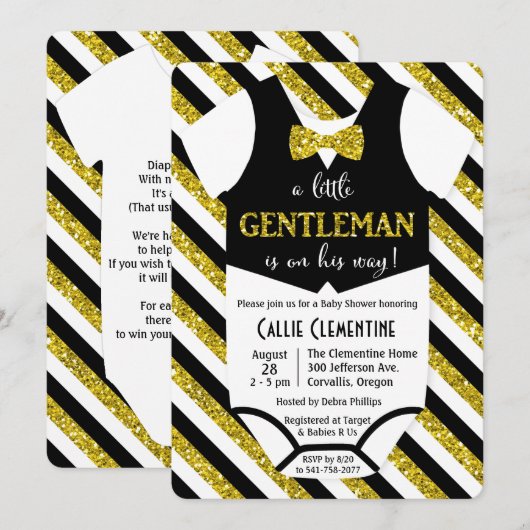 Little Gentleman Bow Stropdas Baby shower Invitati Kaart (Voorkant / Achterkant)