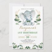 Little Gentleman Elephant Greenery Gold Birthday Kaart (Voorkant)