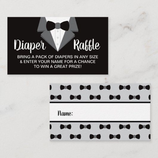 Little Gentleman Luier Raffle Ticket, Tuxedo Visitekaartje (Voorkant / Achterkant)