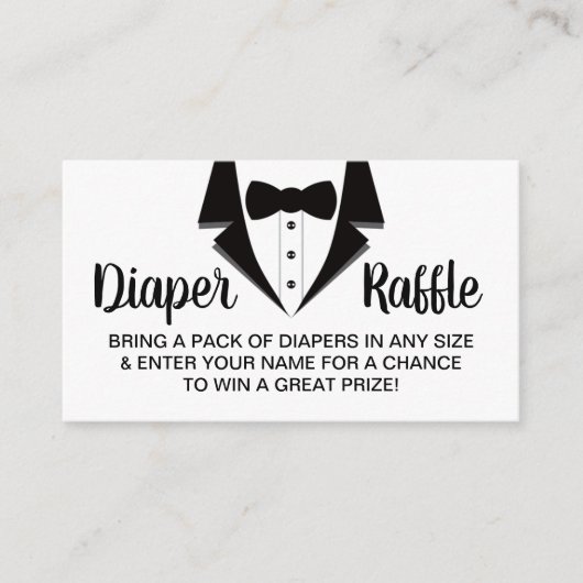 Little Gentleman Luier Raffle Ticket, Tuxedo Visitekaartje (Voorkant)