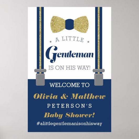 Little Gentleman Welcome Sign Poster, Faux Glitter Poster (Voorkant)