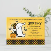 Little Ghost 1st Birthday Kaart (Staand voorkant)