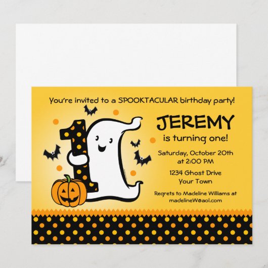 Little Ghost 1st Birthday Kaart (Voorkant / Achterkant)