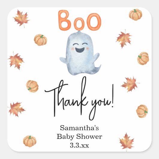 Little ghost - baby shower dank u vierkante sticker (Voorkant)