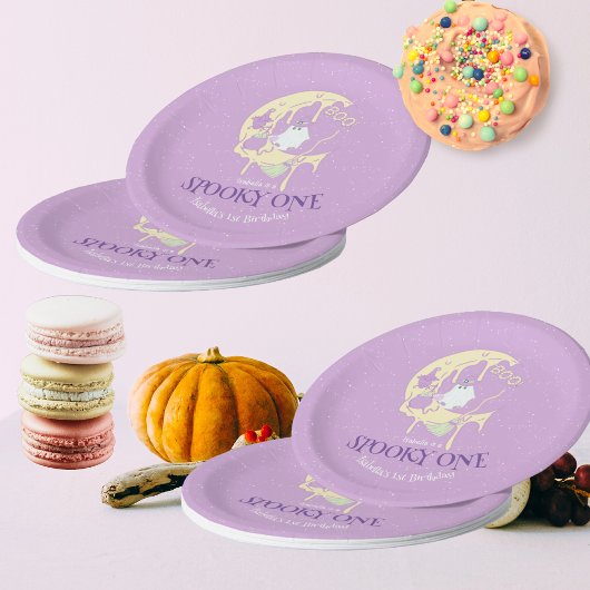 Little Ghost Boo & Moon Schattige Spooky One Hallo Papieren Bordje