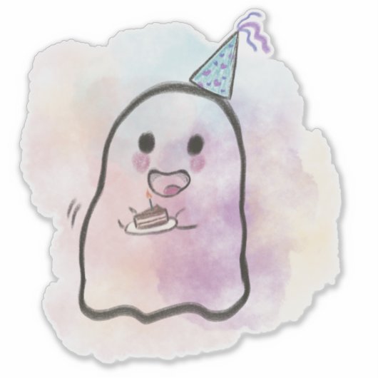 Little ghost celebrates birthday  sticker (Voorkant)