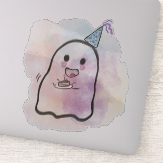 Little ghost celebrates birthday sticker (Detail)