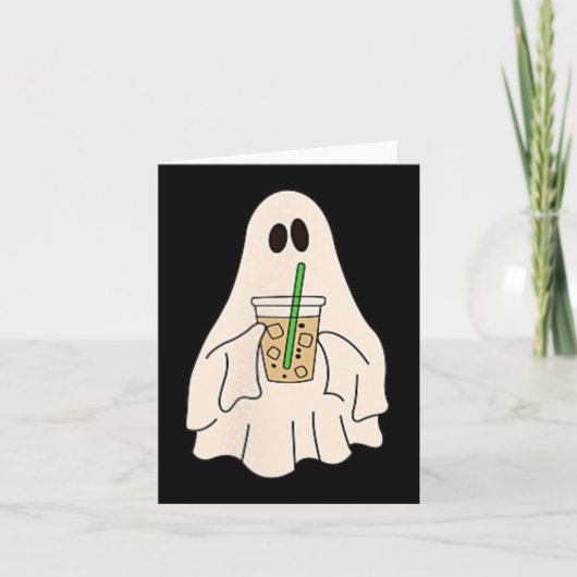 Little Ghost Drink Iced Coffee Halloween Spooky Kaart (Voorkant)