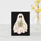 Little Ghost Drink Iced Coffee Halloween Spooky Kaart (Gele Bloem)