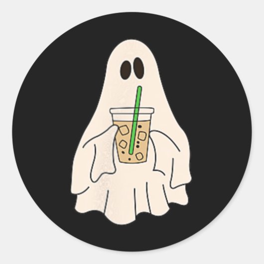 Little Ghost Drink Iced Coffee Halloween Spooky Ronde Sticker (Voorkant)