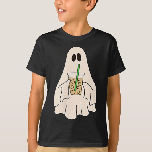 Little Ghost Drink Iced Coffee Halloween Spooky T-shirt (Voorkant)